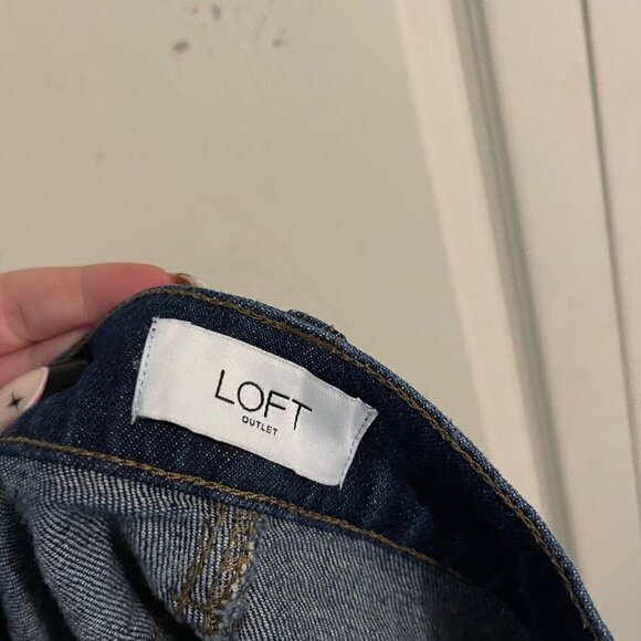 Ann Taylor LOFT Womens Blue Dark Wash Y2K Raw Hem Denim Mini Jean Skirt Size XL - Picture 2 of 6